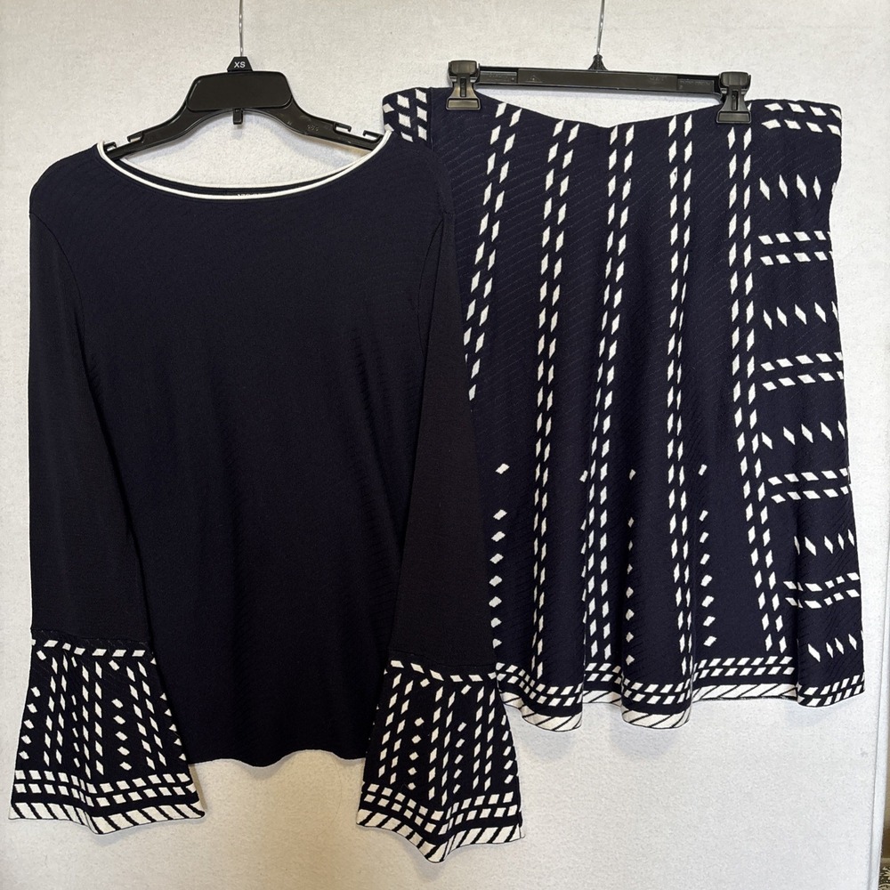 Nick And Zoe 2‎ piece Navy Blue Sweater and Skirt Set NWT Size XL Geometric